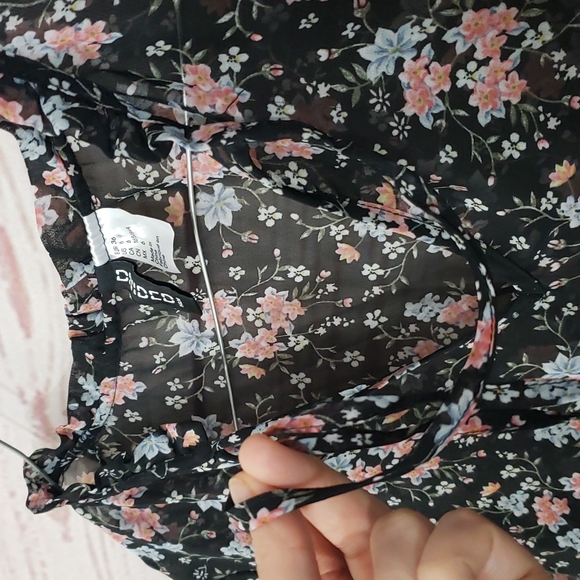 Semi-Sheer♡Floral♡Ruffle Accents♡Long Sleeve♡Peasant Top - Picture 3 of 6